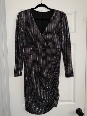 Black Sparkle Wrap-Front Dress